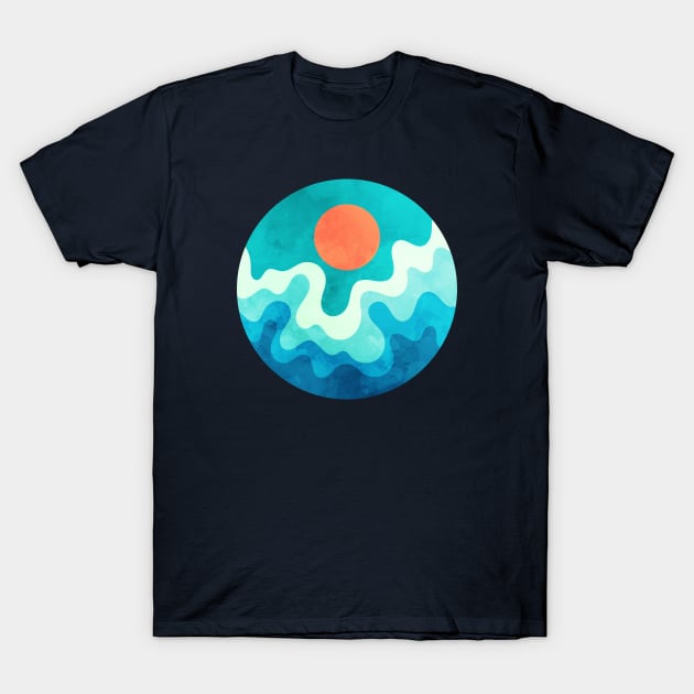 Tropical Day and Ocean Waves Art T-Shirt by Insightly Designs